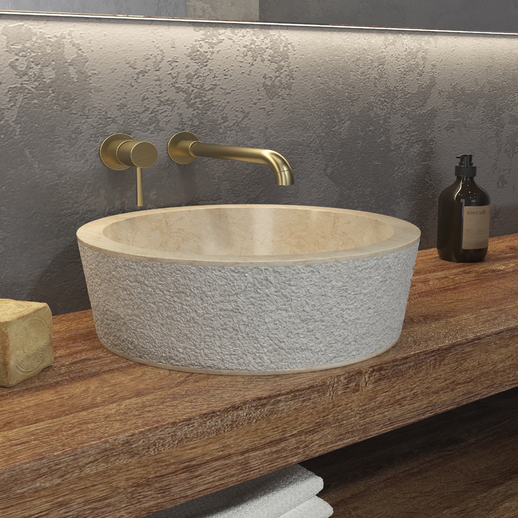 Νιπτήρας Πέτρινoς Επικαθήμενος Karag σειρά Timur Lbp Cream (Φ.40)