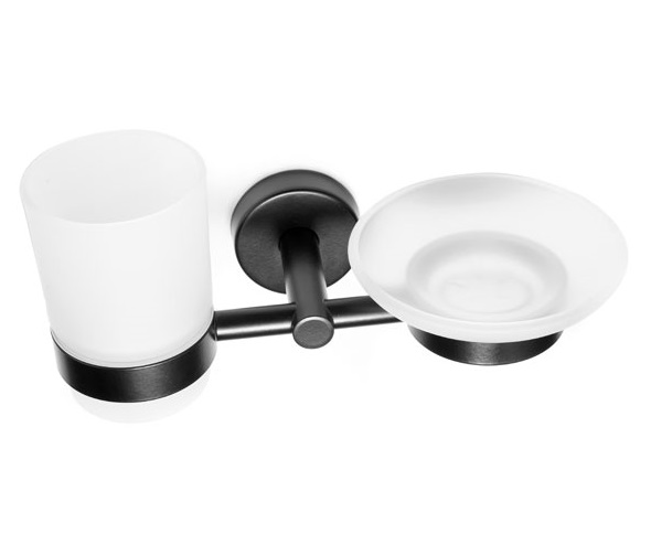 Ποτηροθήκη & Σαπουνοθήκη Karag Uno Nero Opaco 185355 Μαύρο Ματ (Αυτοκόλλητο ή Βιδωτό)