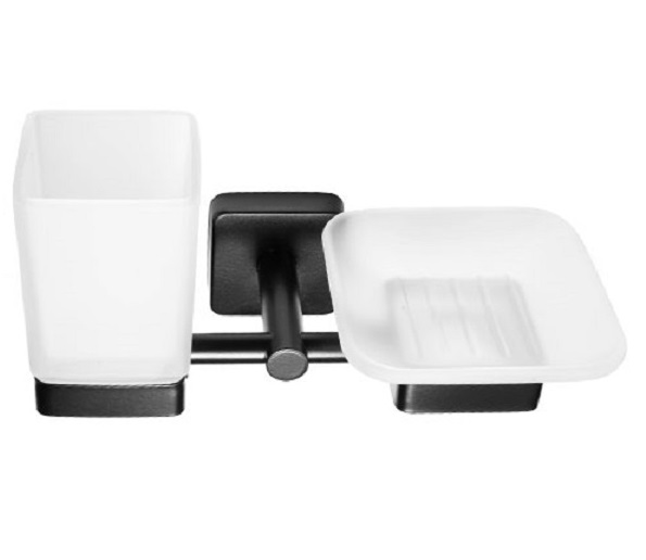 Ποτηροθήκη & Σαπουνοθήκη Karag Quattro Nero Opaco 485355 Μαύρο Ματ (Αυτοκόλλητο ή Βιδωτό)