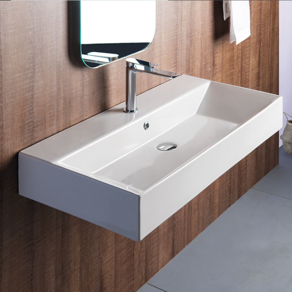 Νιπτήρας Κρεμαστός & Επικαθήμενος Bianco Ceramica Tetra N 32090 Λευκό (90x42cm)