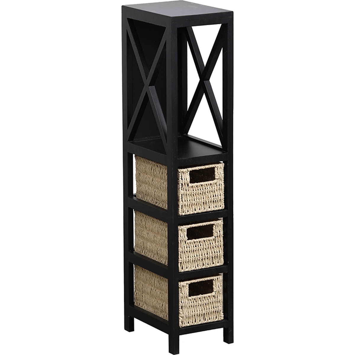 Έπιπλο με 1 ράφι και 3 συρτάρια Mdf σειρά 9877 Μαύρο (17x24x82cm)