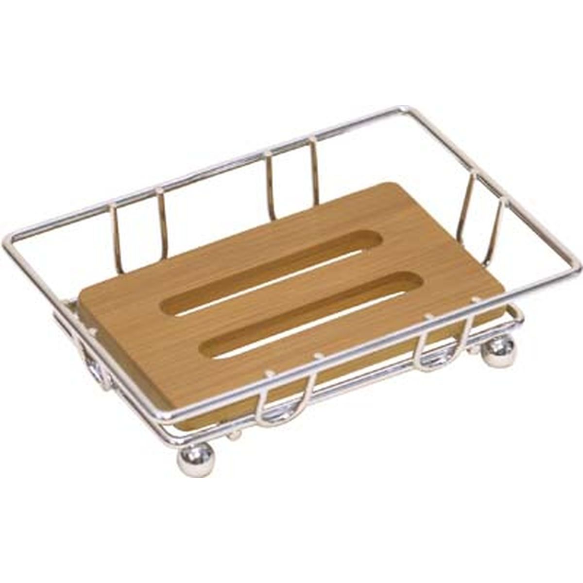 Μεταλλική Σαπουνοθήκη Χρωμέ με Bamboo σειρά 9097 (12.5x8x2.5cm)