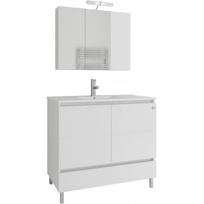 Έπιπλο με 2 Ντουλάπια & 1 Συρτάρι & Καθρέφτη με 3 Πόρτες Λευκό (90x45x80cm)