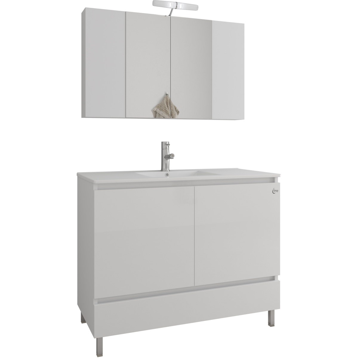 Έπιπλο με 2 Ντουλάπια & 1 Συρτάρι & Καθρέφτη με 3 Πόρτες Λευκό (100x45x80cm)