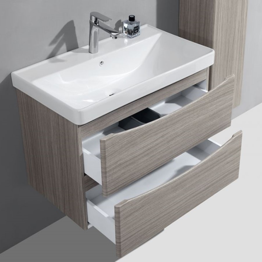 Έπιπλο Κρεμαστό με 2 Συρτάρια & Νιπτήρα σειρά Sallon 0264 Graphite (80x47cm)