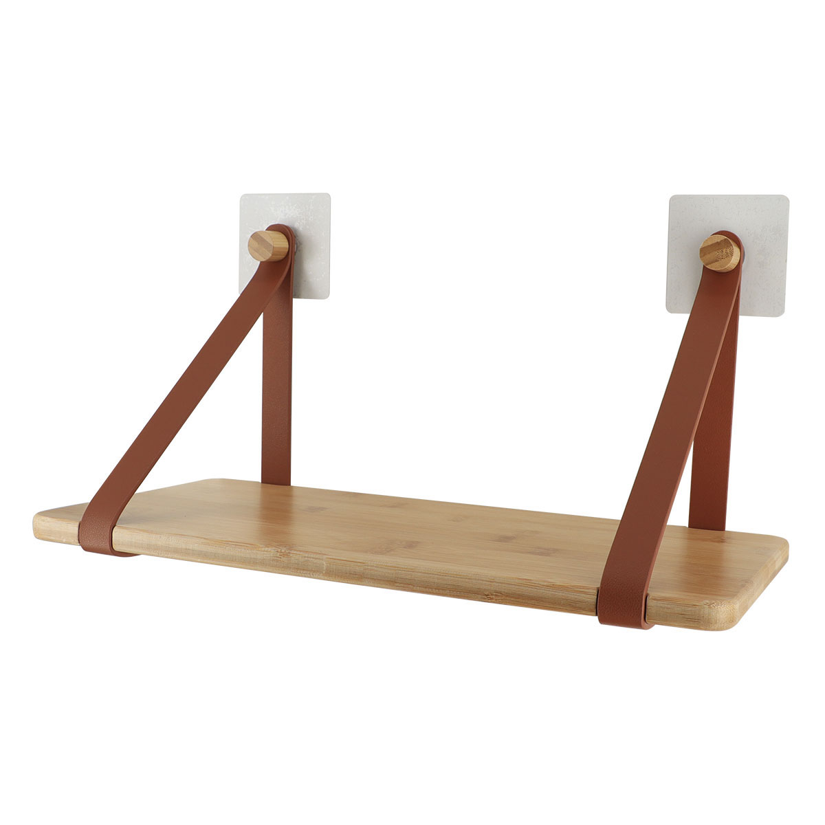 Ράφι bamboo με δερμάτινο άγκιστρο σειρά 6137 Καφέ (20x40cm)