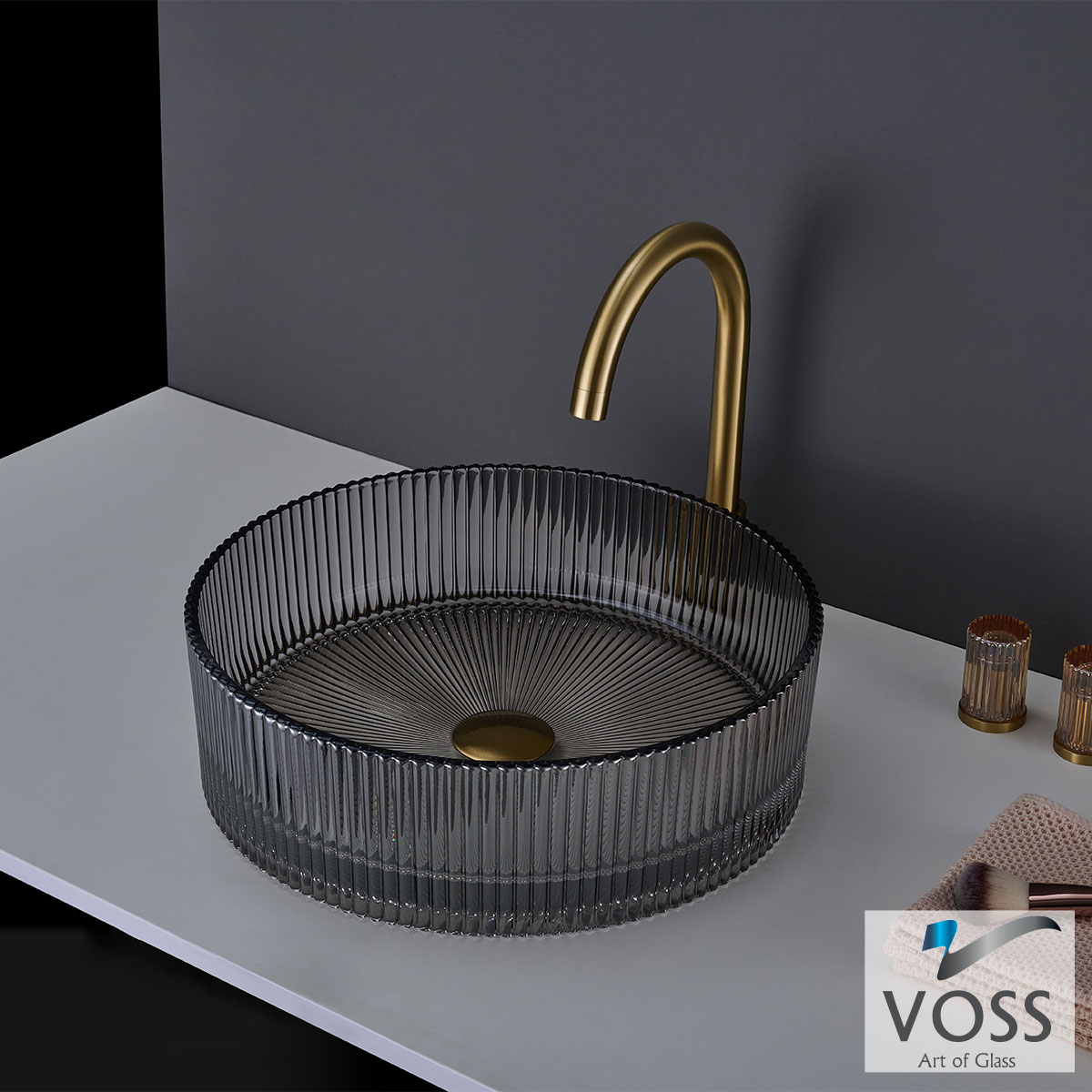 Νιπτήρας Επικαθήμενος Voss Ring 522-VL1040-400 Γκρι Γυαλί (Φ.36cm)
