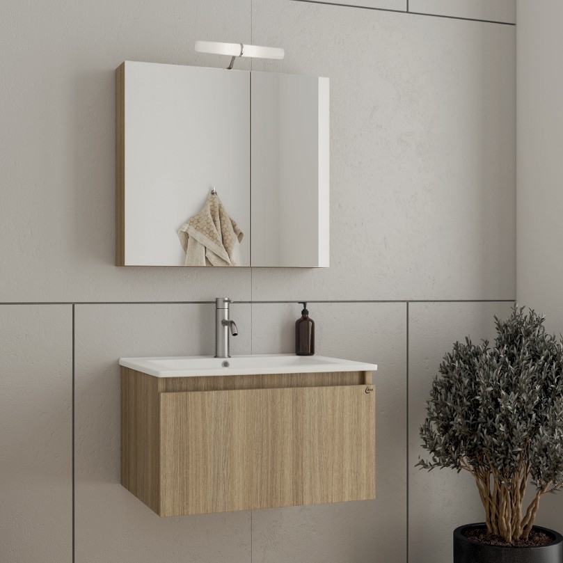 Έπιπλο με Ντουλάπι & Νιπτήρα, Καθρέφτη Ντουλάπι Drop Liberty 75 Slavonia Oak 5FLI075SO (75x45cm)