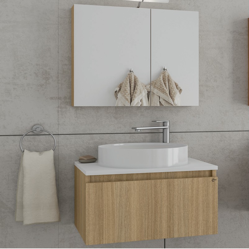 Έπιπλο με Ντουλάπι & Νιπτήρα & Καθρέφτη Drop Liberty 60 Slavonia Oak 5FLIP60SO (60x45cm)