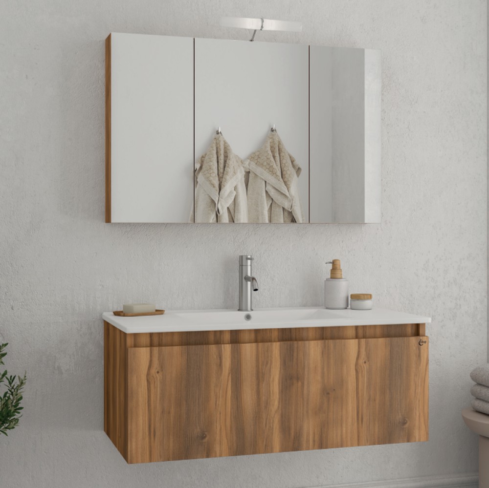 Έπιπλο με Ντουλάπι & Νιπτήρα, Καθρέφτη Drop Liberty 90 Amber Baroque Oak 5FLI090BO (90x45cm)