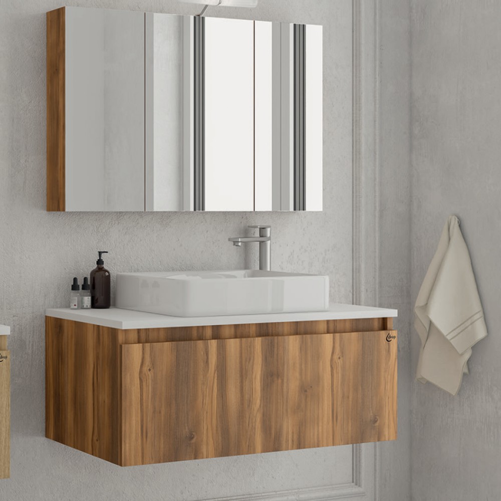 Έπιπλο με Ντουλάπι & Νιπτήρα & Καθρέφτη Drop Liberty 90 Amber Baroque Oak 5FLIP90BO (90x45cm)