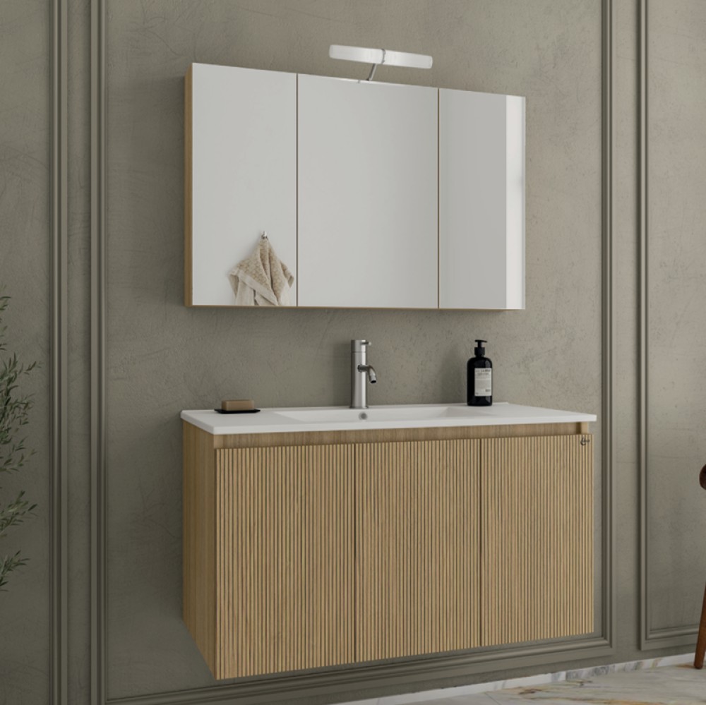 Έπιπλο με 3 Ντουλάπια & Καθρέφτη με Ντουλάπι Drop Verona 100 Slavonia Oak & Strada 5FVR100LO (100x45cm)