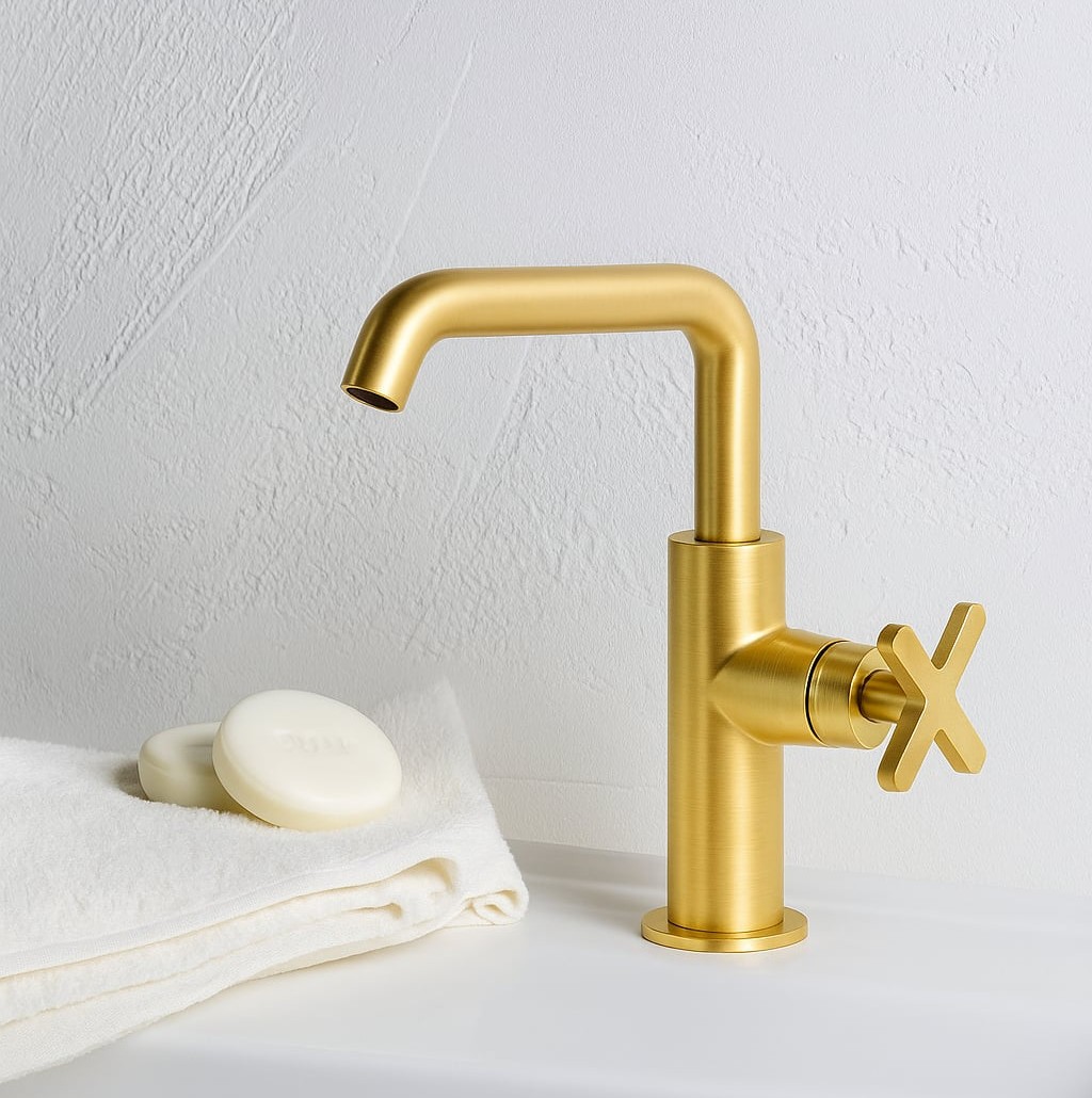 Μπαταρία Νιπτήρος La Torre Elle Cross 38020-201 Gold Brushed (Ύψος 20.2cm)