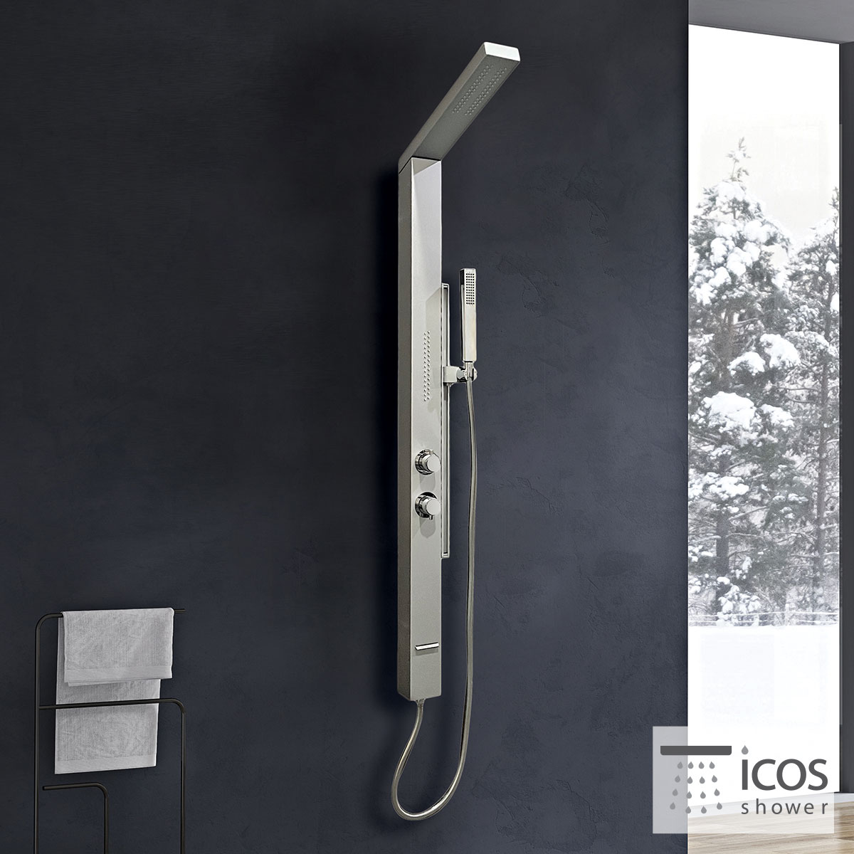 Στήλη Ντους 4 εξόδων με Υδρομασάζ Icos Fina Satine Mat (Ύψους 140cm)