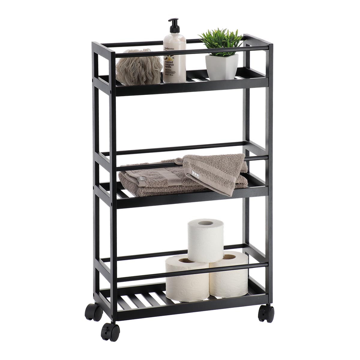 Ραφιέρα με 3 ράφια & Ρόδες σειρά 9802 Μαύρο (75x44.5x20cm)