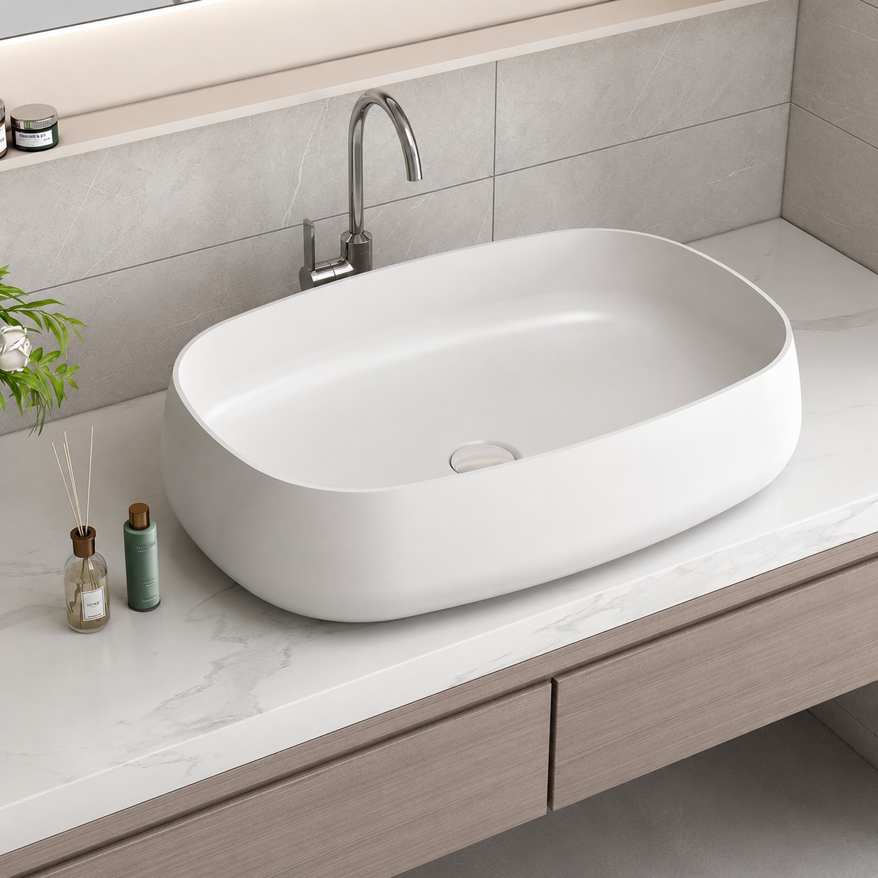 Νιπτήρας Επικαθήμενος Karag σειρά 3004 Λευκό Ματ Solid Surface (58x38cm)