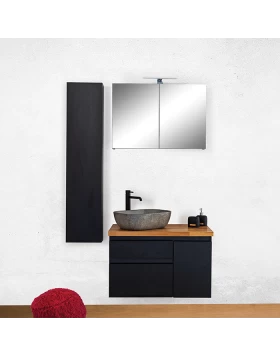 Έπιπλο με Μασίφ Ξύλο Δρυς Πάγκο & Πόρτες Μαύρο Ανάγλυφο (80x46cm) (Image 1)