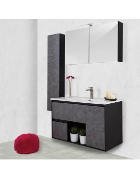 Έπιπλο με 3 Συρτάρια & 1 Ντουλάπι Velvet Γκρι Σκούρο Γδαρτό με Μαύρο Ματ (100x45cm) (Image 1)