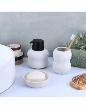 Σετ 3 Αξεσουάρ Μπάνιου Stoneware σειρά 6380-6396-6397 Λευκό (Image 1)
