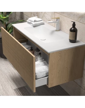 Έπιπλο Κόντρα Πλακέ με 1 Συρτάρι Push & Νιπτήρα White Corian Natural Oak (60.5x46.5cm) (Image 1)