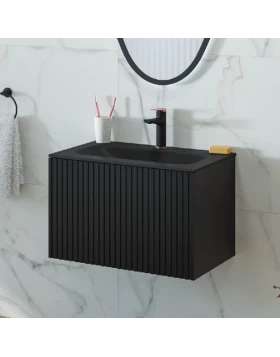 Έπιπλο Κόντρα Πλακέ με 1 Συρτάρι Push & Νιπτήρα Corian Dark Wood (60.5x46.5cm) (Image 1)