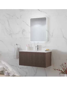 Έπιπλο Κόντρα Πλακέ με 1 Συρτάρι Push & Νιπτήρα Corian Rich Oak (80.5x46.5cm) (Image 1)