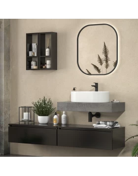 Έπιπλο Black Premium με 2 Συρτάρια & Stone Grey Επιφάνεια (80+80cm x45cm) (Image 1)