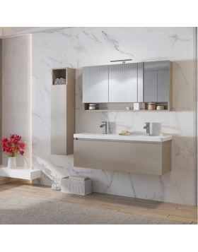 Έπιπλο με 2 Συρτάρια Matt Sand & Quattro Λευκό Νιπτήρα με Διπλή Γούρνα (120x45cm) (Image 1)