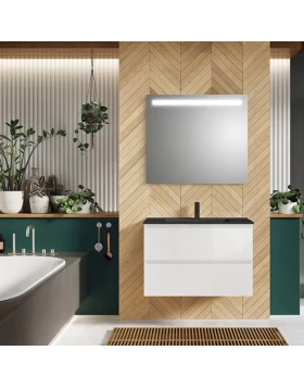 Έπιπλο με 2 Συρτάρια & Μαύρο Corian Νιπτήρα σε White Glossy (60x47cm) (Image 1)