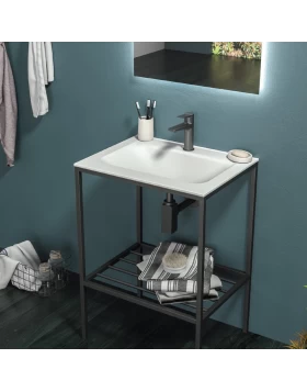 Βάση για Νιπτήρα Inox Gun Metal PVD με Νιπτήρα Λευκό Ματ Solid Surface (60x46cm) (Image 1)