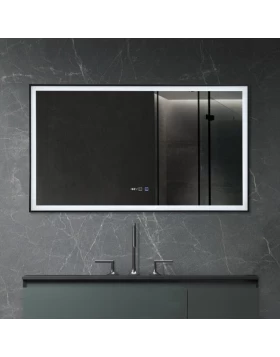 Καθρέπτης Φωτιζόμενος με Μαύρο Πλαίσιο, Διακόπτη Αφής LED & Οθόνη ώρας + Θερμοκρασίας Miroa (σε 4 Διαστάσεις) 