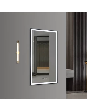 Καθρέπτης Φωτιζόμενος Oppticle με Μαύρο Πλαίσιο, Διακόπτη Αφής LED & Οθόνη ώρας + Θερμοκρασίας (σε 4 Διαστάσει