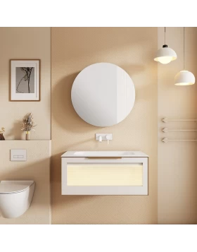 Έπιπλο Κόντρα Πλακέ με Συρτάρι, Νιπτήρα, Καθρέφτη με Ντουλάπι σειρά 337.79 Μπεζ (80x55cm) (Image 1)