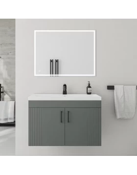 Έπιπλο Κρεμαστό με Νιπτήρα & 2 Ντουλάπια Fluted σειρά Monte Carlo 80 Ανθρακί (80x39cm) (Image 1)