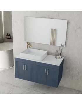 Βάση Επίπλου με 4 Ντουλάπια & Λευκή Top Επιφάνεια Fluted 100 Μπλε (100x45cm) (Image 1)