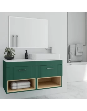 Βάση Επίπλου με 2 Συρτάρια & Λευκή Top Επιφάνεια Fluted 100 Πράσινο (100x45cm) (Image 1)