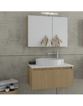 Έπιπλο με Ντουλάπι & Νιπτήρα & Καθρέφτη Drop Liberty 60 Slavonia Oak & Strada 5FLIP60LO (60x45cm) (Image 1)