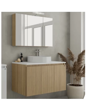 Έπιπλο με Επικαθήμενο Νιπτήρα & Καθρέφτη Ντουλάπι Drop Verona 90 Slavonia Oak & Strada 5FVRP90LO (90x45cm) (Im