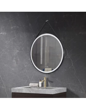 Καθρέφτης με Μαύρο Ιμάντα & Ρυθμιζόμενο Φως Led & Οθόνη ώρας + Θερμοκρασίας Curvy (Φ.60  ή Φ.70 ή Φ.80 ή Φ.90)