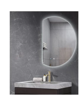 Καθρέπτης Φωτιζόμενος με Διακόπτη Αφής LED & Οθόνη ώρας + Θερμοκρασίας D-Shape Lunar (58x80cm) (Image 1)