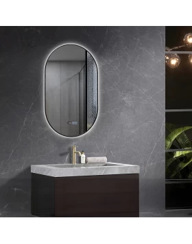 Καθρέφτης με Μαύρο Πλαίσιο & Ρυθμιζόμενο Φως Led & Οθόνη ώρας + Θερμοκρασίας Oviedo (50x100cm) (Image 1)