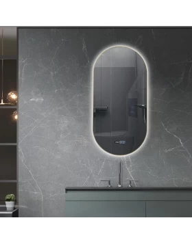 Καθρέφτης Oviedo με Χρυσό Πλαίσιο & Ρυθμιζόμενο Φως Led & Οθόνη ώρας + Θερμοκρασίας (50x80cm) (Image 1)