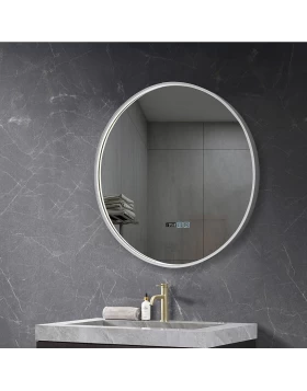 Καθρέφτης Vista με Νίκελ Πλαίσιο & Ρυθμιζόμενο Φως Led & Οθόνη ώρας + Θερμοκρασίας (Φ.60 ή Φ.70 ή Φ.80 ή Φ.90)