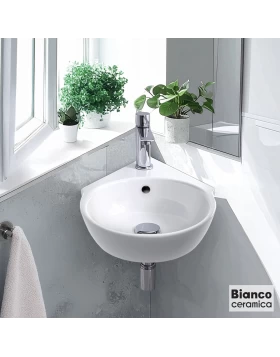 Νιπτήρας Γωνιακός Κρεμαστός Bianco Ceramica Nook 33920-300 Λευκό (29.5x31.5cm) (Image 1)