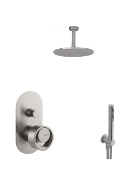 Σετ Ντουζ Εντοιχισμού Οροφής Armando Vicario Halo 515050D-110 σε Ανοξείδωτο Ματ (με Κεφαλή 20cm ή 30cm) (Image