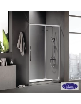 Καμπίνα Τοίχο Τοίχο Devon Flow Slider με 1 Συρόμενη Πόρτα & 1 Σταθερή Χρωμέ (Πλάτος από 97cm έως 157cm με Ύψος