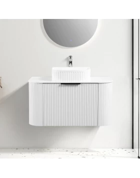 Έπιπλο Fluted με 1 Συρτάρι & Πάγκο Τεχνογρανίτη & Νιπτήρα Ματ Λευκό (90x48cm) (Image 1)