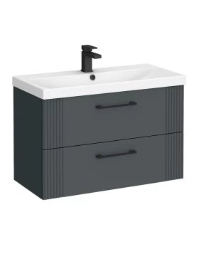 Έπιπλο με Νιπτήρα & 2 Συρτάρια & Μαύρες Λαβές Fluted Argolida 80 Ανθρακί (80x39cm) (Image 1)