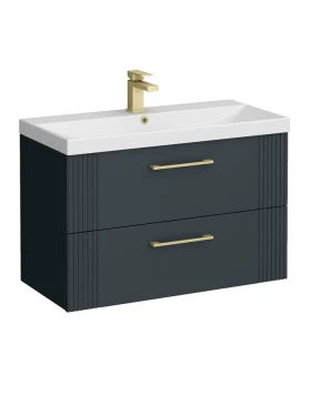 Έπιπλο με Νιπτήρα & 2 Συρτάρια & Χρυσές Λαβές Fluted Argolida 80 Ανθρακί (80x39cm) (Image 1)