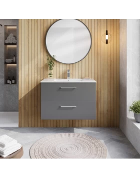 Έπιπλο με Νιπτήρα & 2 Συρτάρια & Λαβές σειρά Bergamo 80 Soft Grigio (80x45cm) (Image 1)